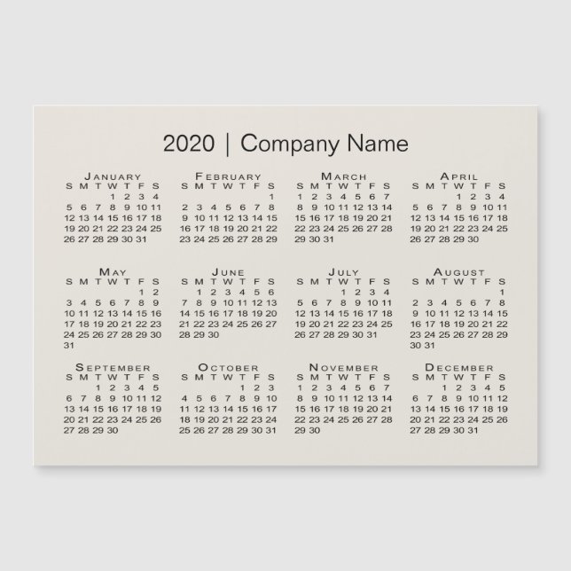 Modern Beige 2020 Calendar with Company Name (Front)