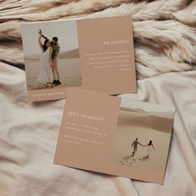 Modern Beige 2-Photo Elopement Wedding Reception Invitation (Creator Uploaded)