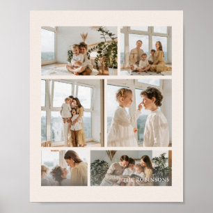 Modern Beige 6-Photo Family Name Poster