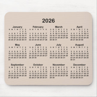 Modern Beige and Black Calendar Mouse Mat