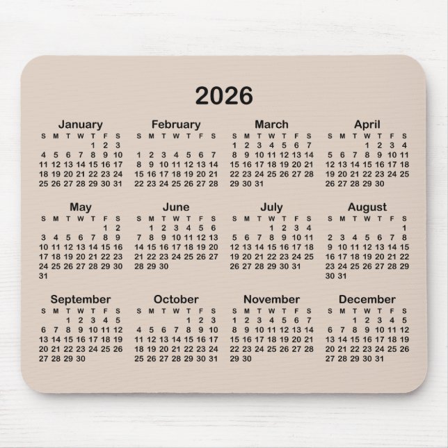 Modern Beige and Black Calendar Mouse Mat (Front)