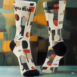 Modern Beige and Red Abstract Pattern custom Socks