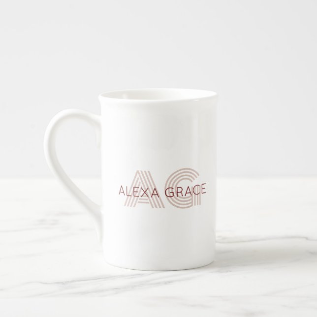 Modern Beige and Wine Monogram Bone China Mug (Left)
