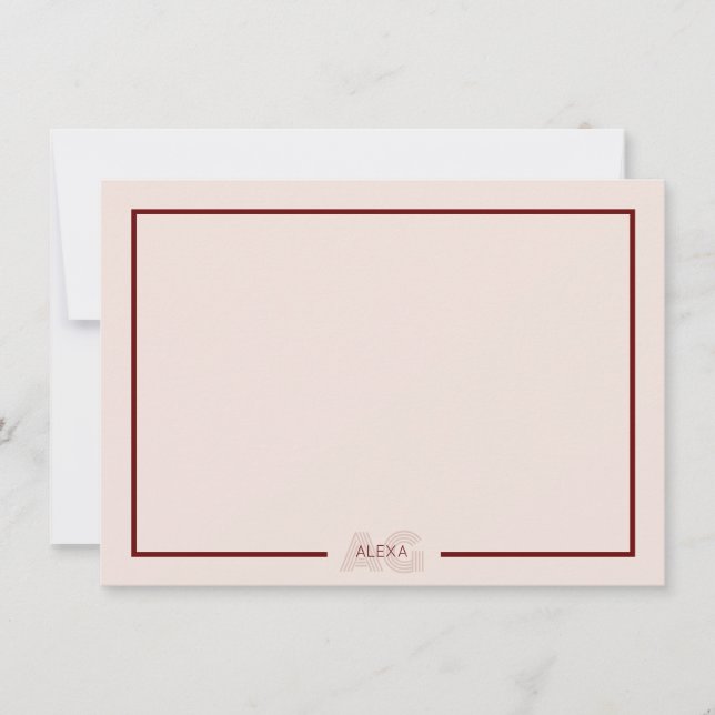 Modern Beige and Wine Monogram Card (Front)