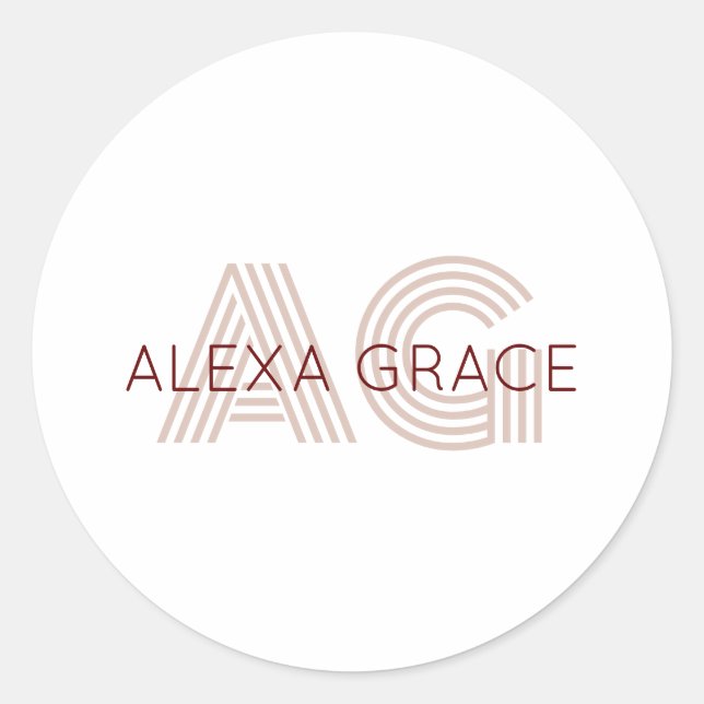 Modern Beige and Wine Monogram Classic Round Sticker (Front)