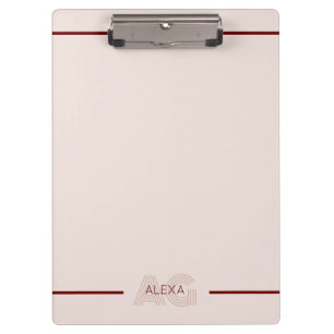 Modern Beige and Wine Monogram Clipboard
