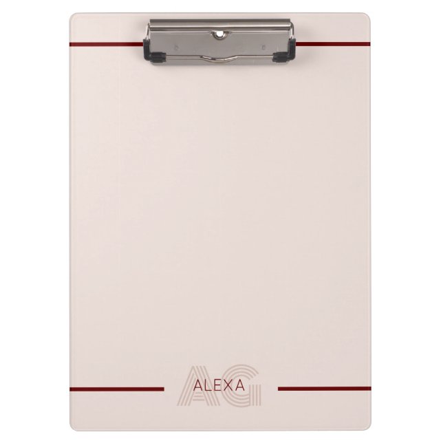 Modern Beige and Wine Monogram Clipboard (Front)