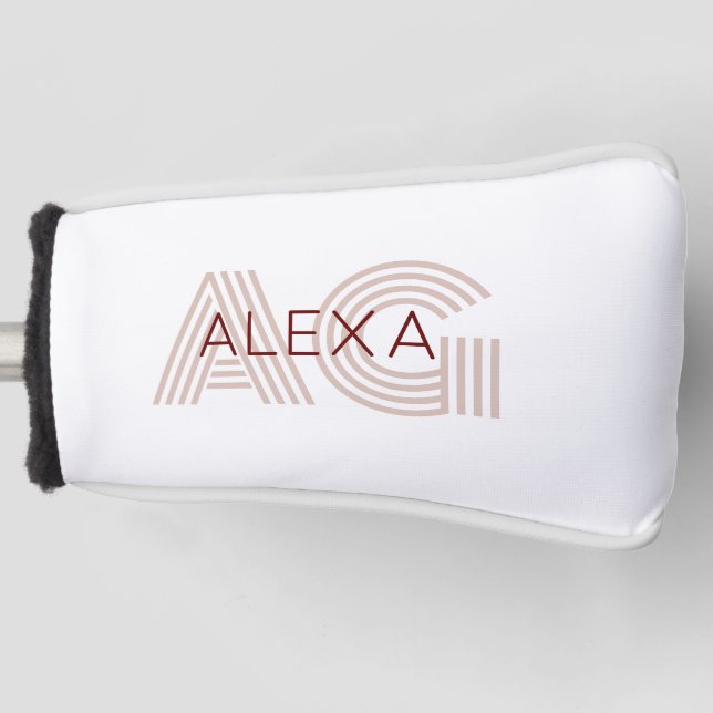 Modern Beige and Wine Monogram Golf Head Cover (Front)