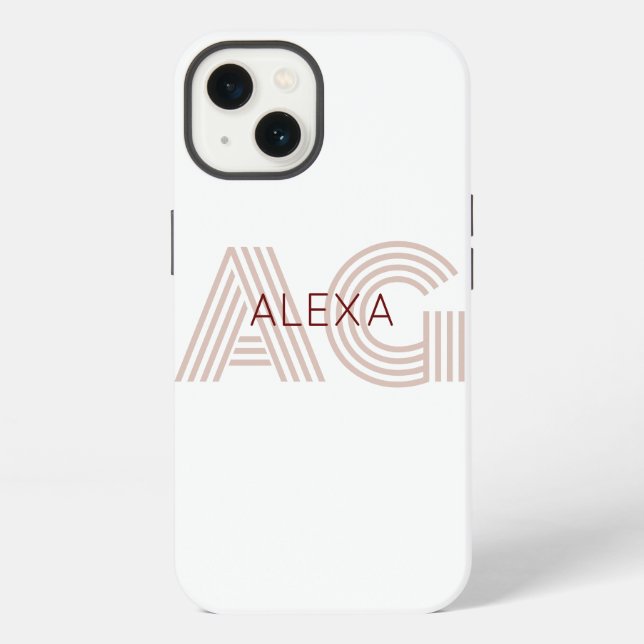 Modern Beige and Wine Monogram iPhone Case (Back)