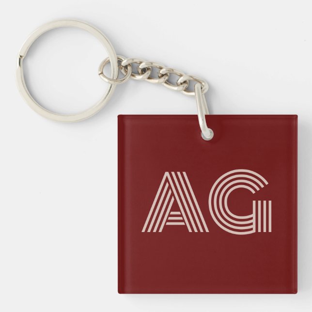 Modern Beige and Wine Monogram Key Ring (Front)