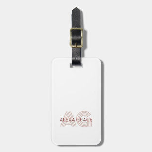 Modern Beige and Wine Monogram Luggage Tag