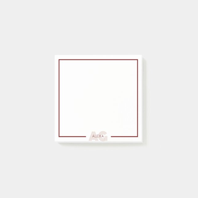 Modern Beige and Wine Monogram Post-it Notes (Front)