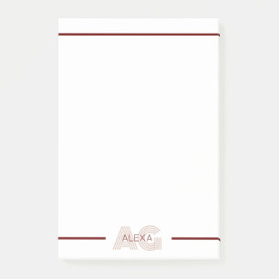 Modern Beige and Wine Monogram Post-it Notes