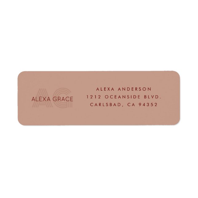 Modern Beige and Wine Monogram Return Address (Front)