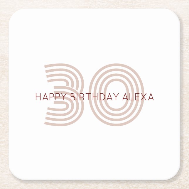 Modern Beige and Wine Monogram Square Paper Coaster (Front)