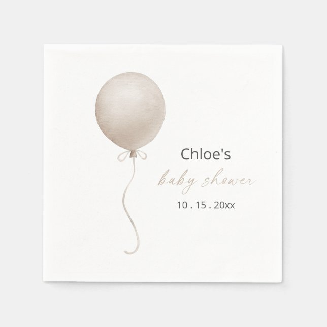 Modern Beige Balloon Boho Baby Shower Napkin (Front)
