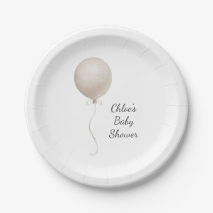 Modern Beige Balloon Boho Baby Shower Paper Plate
