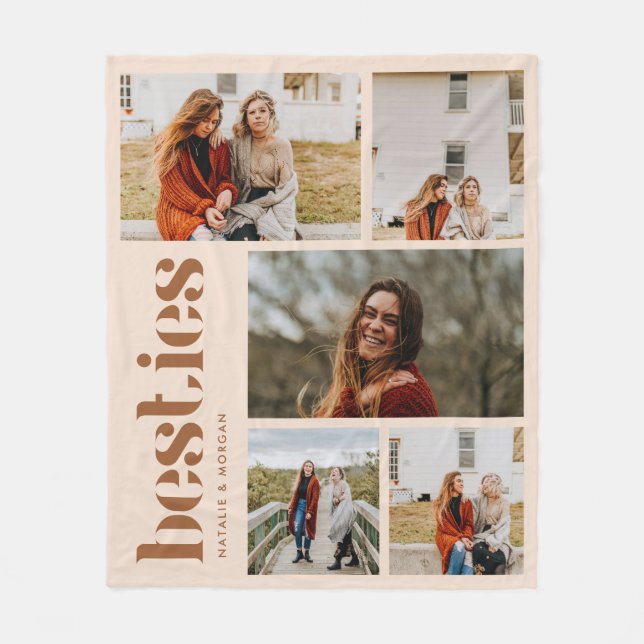 Modern Beige BFFs 5 Photos Collage Fleece Blanket (Front)