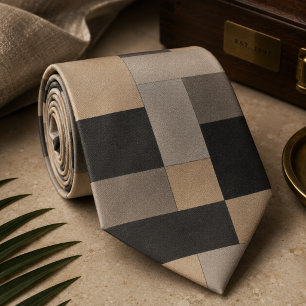 Modern Beige & Black Geometric Tie