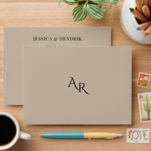 Modern Beige & Black Minimalist Elegant Wedding Envelope