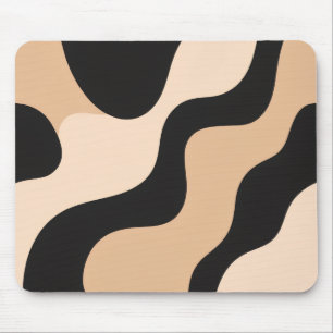 Modern Beige & Black Wave Mousepad
