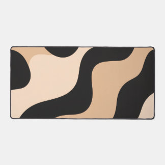 Modern Beige Black Wavy Abstract Desk Mat