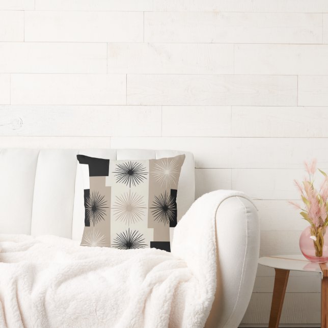 Modern Beige, Black White Starburst Minimalist Cushion (Couch)