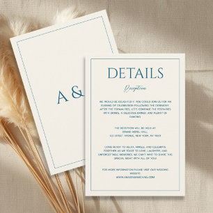 Modern beige blue minimalist wedding details enclosure card