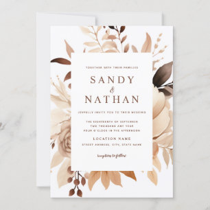 Modern Beige Boho Floral Wedding Invitation