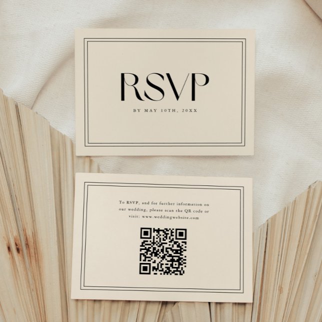 Modern Beige Bold Typography Wedding QR Code RSVP Card (Creator Uploaded)