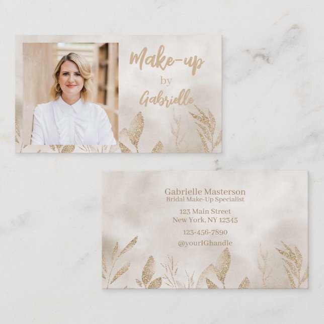 Modern Beige Botanical Boho Photo Script  Business Card (Front/Back)