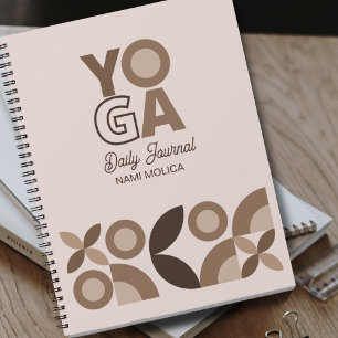 Modern Beige Brown Geometric Pattern Yoga Notebook