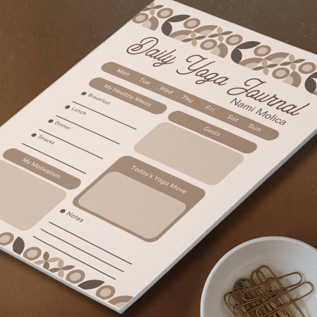 Modern Beige Brown Pattern Daily Yoga Journal Notepad (Creator Uploaded)