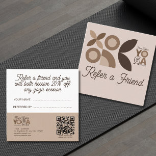 Modern Beige Brown Pattern Yoga Studio Referral Card