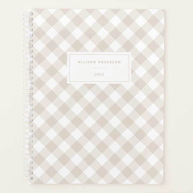 Modern Beige Buffalo Plaid Planner (Front)