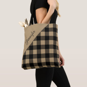 Modern Beige Buffalo Plaid Tote Bag