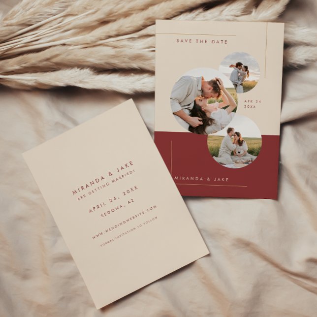 Modern Beige & Burgundy Inline Wedding Photo Save The Date (Creator Uploaded)