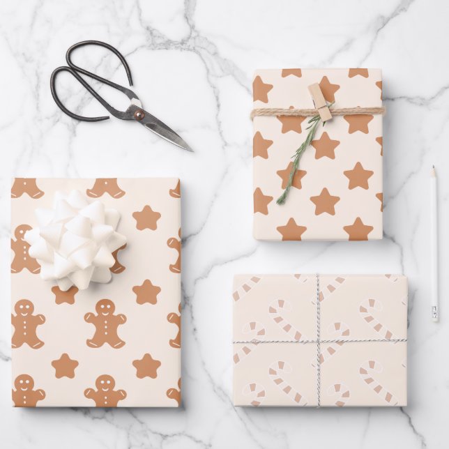 Modern Beige Christmas Wrapping Paper (Front)