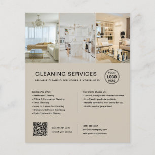 Modern Beige Cleaning Services QR Business Flyer