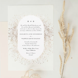 Modern Beige Cream Gold Monogram Oval Arch Invitation