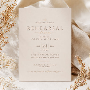 Modern Beige Editorial Wedding Rehearsal Dinner Invitation