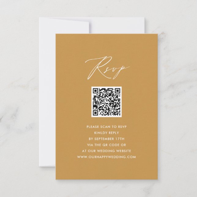 Modern Beige Elegant Script QR Wedding RSVP Card (Front)