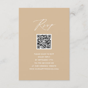 Modern Beige Elegant Script Simple QR Wedding RSVP Enclosure Card