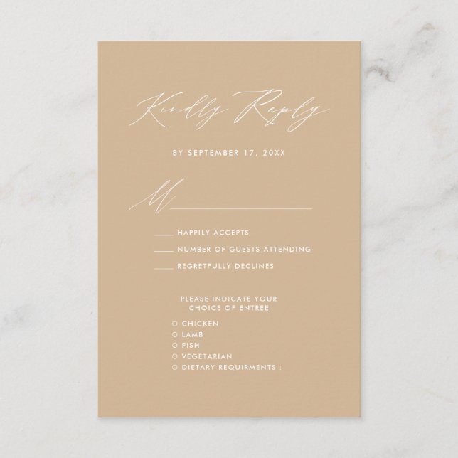 Modern Beige Elegant Script Simple Wedding RSVP Enclosure Card (Front)