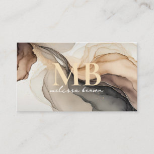 Modern Beige Elegant Watercolor Monogram  Business Card