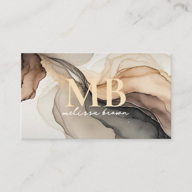 Modern Beige Elegant Watercolor Monogram  Business Card (Front)