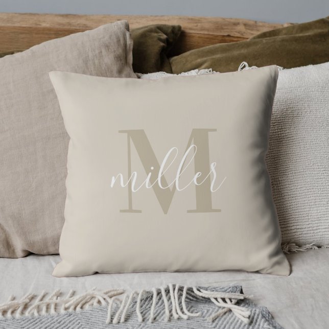 Modern Beige Family Name Monogram Cushion (Creator Uploaded)