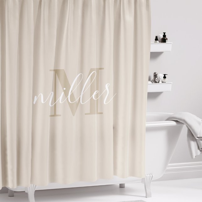 Modern Beige Family Name Monogram Shower Curtain (Creator Uploaded)