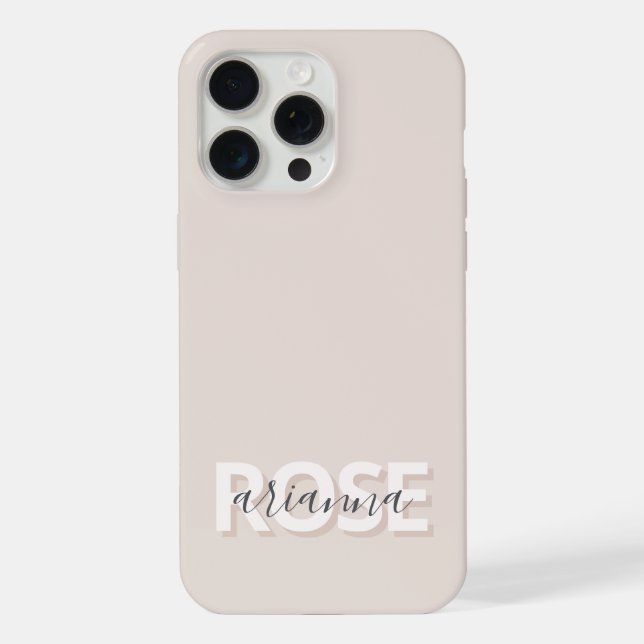 Modern Beige Feminine Script Custom Name iPhone Case (Back)