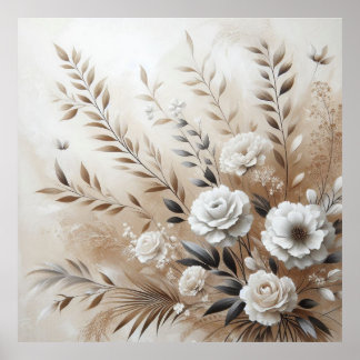 Modern Beige Flowers 16 Poster